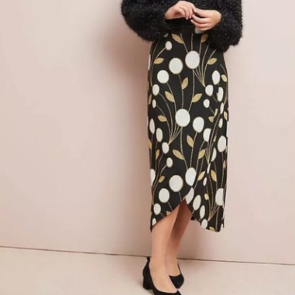 Anthropologie Maeve Craspedia Skirt Stretch Knit Small Elastic Black White
